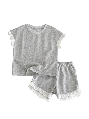 Image of Kid Young Girl Clothes Outfits Square Neck Tank Top Letter Patched Girls Summer Shorts Set(6-7T)