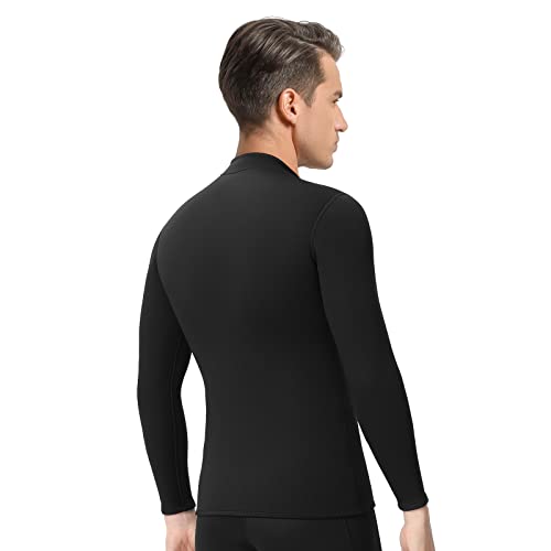 Realon Wetsuit Top Men 2Mm Neoprene Jacket, Long Sleeves Swimsuit Front Zipper Male Wet Suit Shirt For Surfing Scuba Diving Swimming Snorkeling Kayaking (2Mm Black Men, X-Large) #TOP7