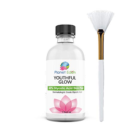 Planet Eden 40% Glycolic Acid Chemical Peel Kit with Fan Brush - Peel for Wrinkles, Enlarged Pores,