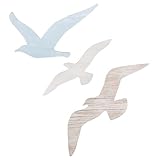 Framendino, 3 Pack Wood Seagull Wall Decor Wooden Flying Sea Bird Hanging Sculpture Nautical Beach Theme Decorations Ocean Ornaments for Home Living Room