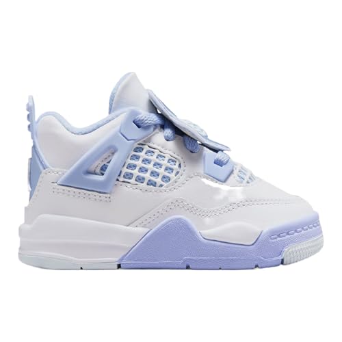 Air Jordan 4 Retro Aluminum Infant Toddler Lifestyle Shoes (White/Aluminum Blue/Tint Oil Green)