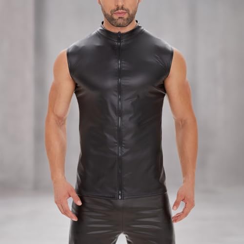 xokesy Regata masculina de couro sexy, couro fosco macio brilhante, plus size P-7GG, colete masculin