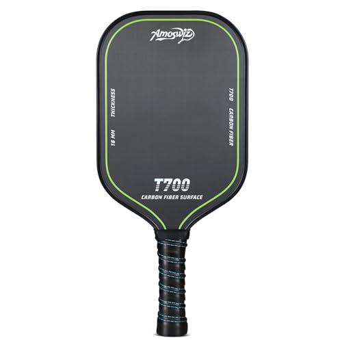 Amoswiz Paleta de pickleball de fibra de carbono, 16 mm T700 de fibra de carbono para spinning