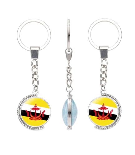 vmcoatdu Porte-clés double face avec drapeau national de nombreux pays - Cadeau pour homme et femme - En acier inoxydable et verre, Brunei, taille unique