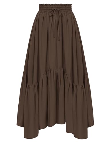 Scarlet Darkness Maxi Skirt for Women Brown High Waist Boho