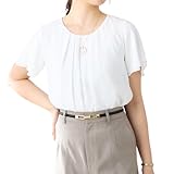 [アオキ] ブラウス 半袖 カットソー 定番 防しわ 洗える カットソー 通勤 オフィス 選べるデザイン レディース 白 タックデザインブラウス L