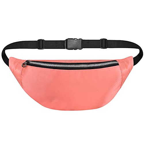 Image of Unisex Waist Pack Travel Handy Hiking Zip Pouch Elegant Style Document Money Phone Belt Sport Bag Bum Bag for Men and Women Nylon Adjustable Strap (Peach Pink Metal Zip)
