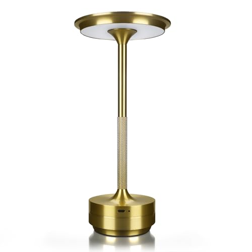 MMOBIEL Lampe de Table Sans Fil LED Tactile Rechargeable Métal Rond, 3 Températures de Couleur à Intensité Variable, Batterie 1800mAh, (Or, Métal rond)