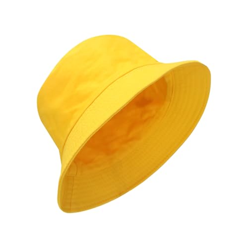 NPJY Reversible Bucket Hat for Women Men Cotton Summer Sun Beach Fishing Cap Small-Medium Size: 22-22 3/4 Plain Yellow