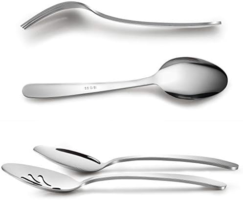 HaWare 5-Piece Silverware Serving Utensils, Stainless Steel Spoon Fork, Mirror Polished and Dishwasher Safe