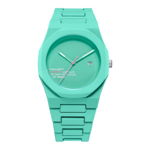 Montre décontractée verte au design moderne architectural et raffiné