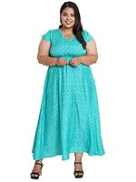 U&F Women Plus Size Turquoise Blue Floral Printed Crepe Maxi Dress