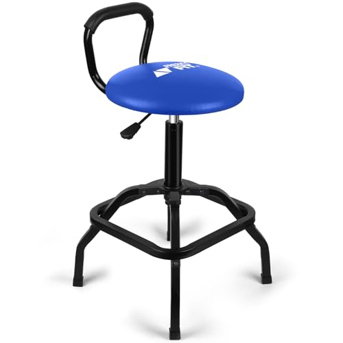 Image of Garage Stool, Adjustable Height Swivel Work Mechanic Shop Stool with Backrest, Pneumatic Shop Chair for Home, Workshop, 300 LBS Capacity, 360 Rotation, Heavy Duty, Blue