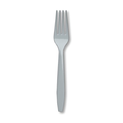 24-Count Touch of Color Premium Plastic Forks, Shimmering Silver