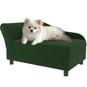 PawHut Luxury Fancy Dog Couch with Hidden Storage Small Dog Sofa Bed with 2 Soft Foam Modern Pet Furniture for Puppies Little Breeds Green