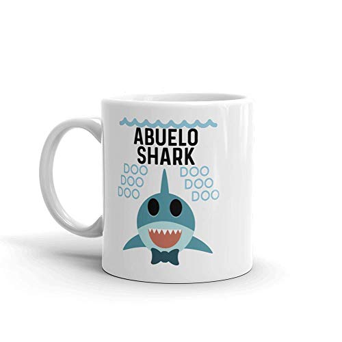 "Shark Abuelo" Unique Ceramic Coffee Mug/Cup (11 oz.) — Birthday Father's Day Christmas