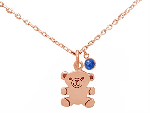 Preisvergleich Produktbild Gemshine Halskette Teddybär SAPHIR Anhänger 925 Silber, vergoldet, rose. Kuscheltier, Kinderspielzeug. Nachhaltiger, qualitätsvoller Schmuck Made in Spain, Metall Farbe:Silber rose vergoldet