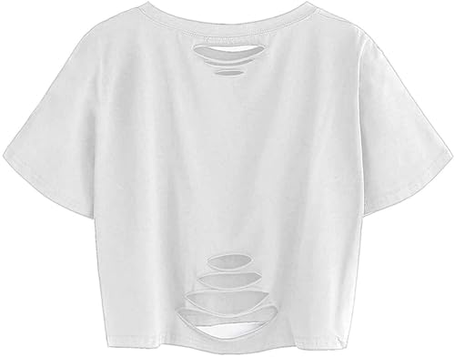 Image of Avanova Women Skull Finger Graphic Distressed Tee Shirt Ripped Short Sleeve Crop Tops