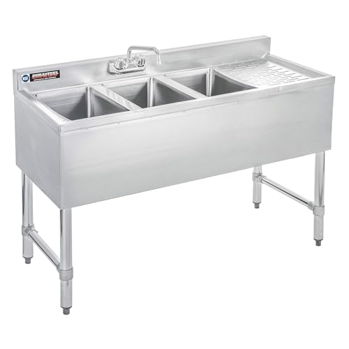 Image of DuraSteel 3 Compartment Sink Commercial Kitchen Sink - NSF Stainless Steel Triple Three Bay Utility with CEC No Lead Faucet - Right Drainboard Restaurant Bar Small Garage Slop Prep Food Truck Large
