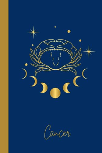 Cancer Moon Phases Journal: Midnight Blue with Gold Accents, 180 Pages - Perfect Gift for Cancers