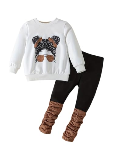 Image of OLMRJKD Kids Toddler Girls Clothes Figure Graphic Drop Shoulder Top Pullover Spotted Print Pants Fall Winter Outfit Set