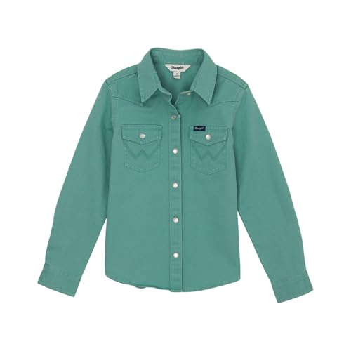 Wrangler Girls' Western Long Sleeve Teal Snap Shirt - Main Image