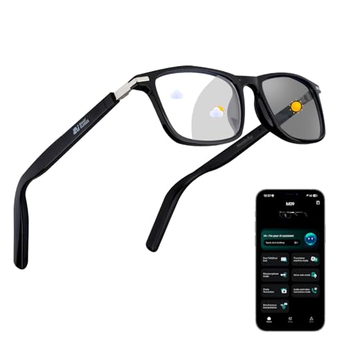 Tulbeys AI Smart Brille mit 160+ Sprachen Farbwechsel-Linsen Integriertem Lautsprecher & Klarer Audio - Bluetooth Glasses für Reisen Meetings und Business Nutzung