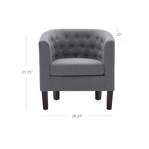 Image of BELLEZE Accent Barrel Arm Chair, Set of 2 Modern Comfy Upholstered Tufted Club Chair with Sturdy Legs and Linen Fabric for Bedroom Living Room - Gray