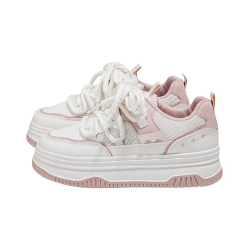 Women's Cute Chunky Platform Sneakers - Kawaii Pastel Fashion Sneakers with 4cm Thick Sole and Star Details - Casual Walking Shoes for Teen Girls and Young Adults