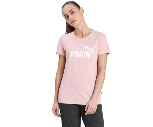 Women's Essentialentials Logo T-Shirt | 100% Cotton Regular Fit T-Shirt for Women | Ribbed Crew Neck | Iconic Puma Logo | Ideal for Workouts, Casual O