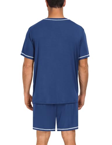 Image of SWOMOG Mens Pajamas Set Summer Sleepwear Short Sleeve Pjs Set Soft 2 Piece Lounge Set Comfy Loungewear with Pockets