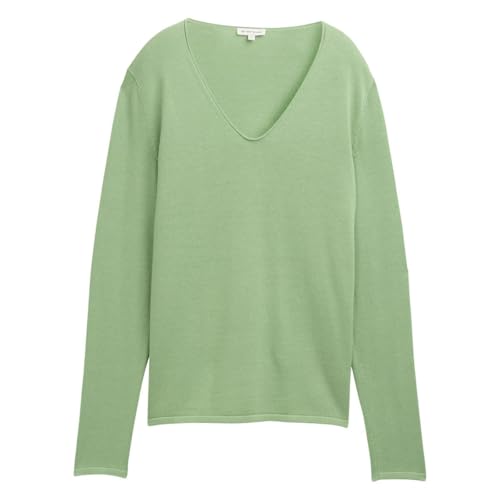 TOM TAILOR Damen 1012976 Strickpullover mit V-Ausschnitt, 37116-True Green, XL