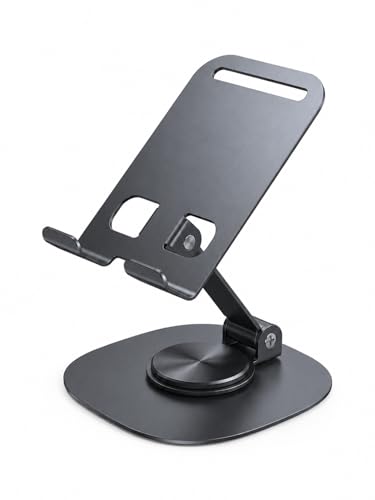 Image of Metal Mobile Stand for Smartphones with 360 Degree Rotation, Adjustable and Foldable Phone Holder, Black, Freestanding, Anti-Slip Base
