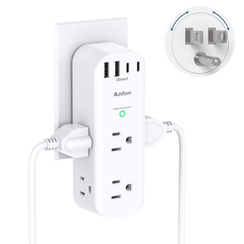 Surge Protector Wall Outlet Extender, Multi Plug Outlet with Rotating Plug, 6 AC Outlets 4 USB Ports (2 USB C), 1800J, 3-Side Power Strip Wall Mount, Outlet Splitter for College Dorm Travel Essentials