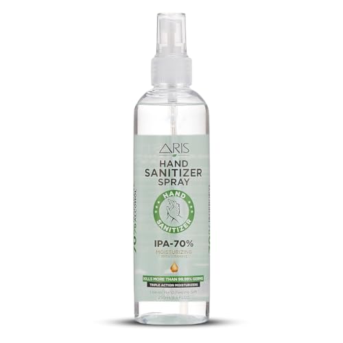 ARIS Hand Sanitizer Spray 250ml - IPA 70% Isopropyl Alcohol - Kills 99.99% Germs - Moisturizing Hand Spray - Quick-Dry Alcohol Spray - Antibacterial Sanitizer Spray Travel Size - Non-Sticky Formula