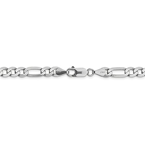 Solid 14K White Gold 6.0Mm Flat Figaro Link Bracelet - With Secure Lobster Lock Clasp (Or Anklet) 9" #TOP2