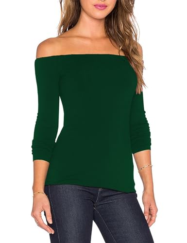 Image of Sarin Mathews Women's Sexy Off The Shoulder Tops Long Sleeve Slim Fit Stretchy Shirts Blouses Top