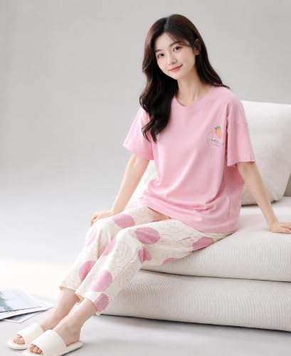 Image of Women Printed T-Shirt and Track Pant Set | Cotton Co-Ord Night Suit for Women | Lounge Wear, Sleepwear, Gym Wear | Half Sleeve Top & Elastic Waist Joggers | Stylish