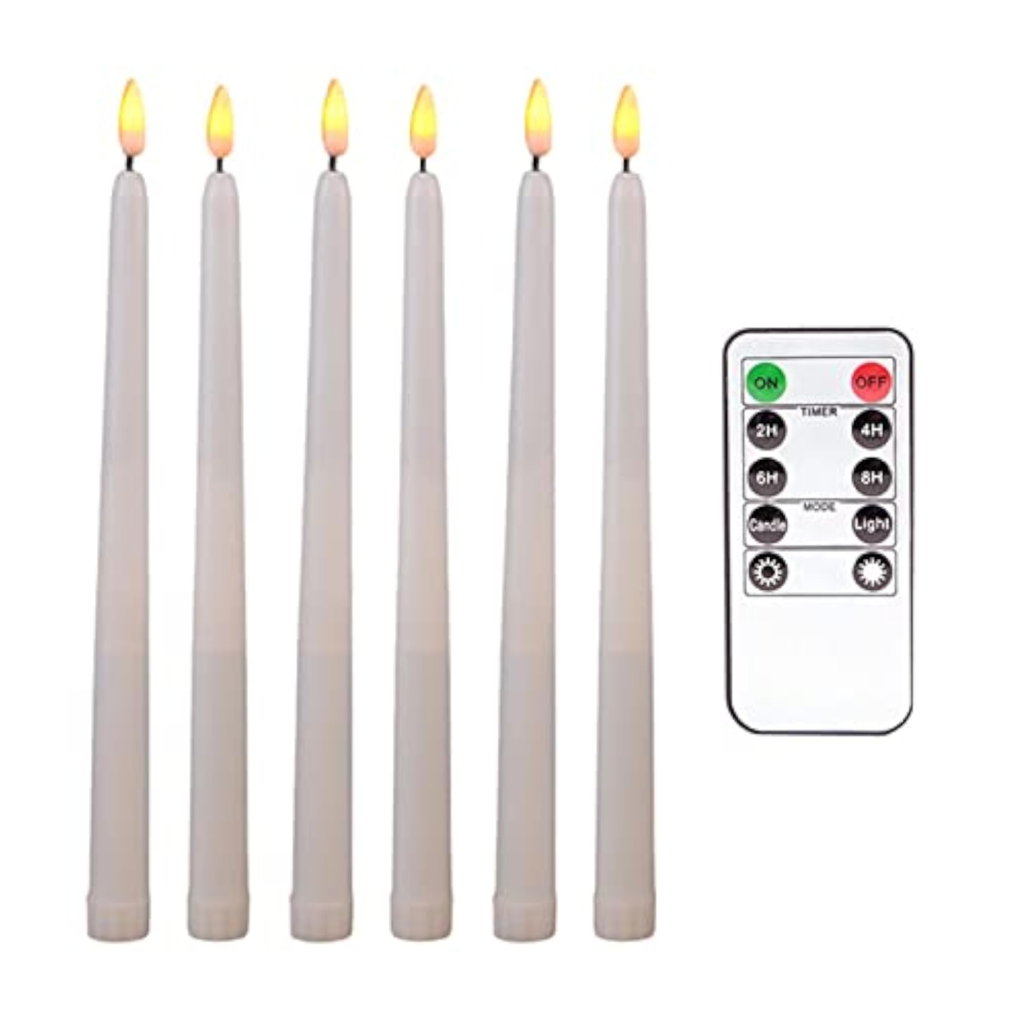 6Pcs LED Flameless Flickering Taper Candles with Timer
