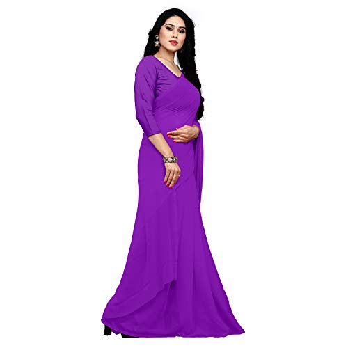 Image of StyleScope Women's Plain Georgette Saree With Georgette Plain Matching Unstitched Blouse Piece (Plainn)