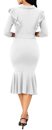 Image of SxClub Elegant Dress for Women Sexy 3 /4 Sleeve Business Knee Length Dresses Fishtail Zipper Belt