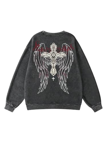 SOLY HUX Men's Grunge Y2k Sweatshirts Pullover Drop Shoulder Long Sleeve Graphic Tops Streetwear