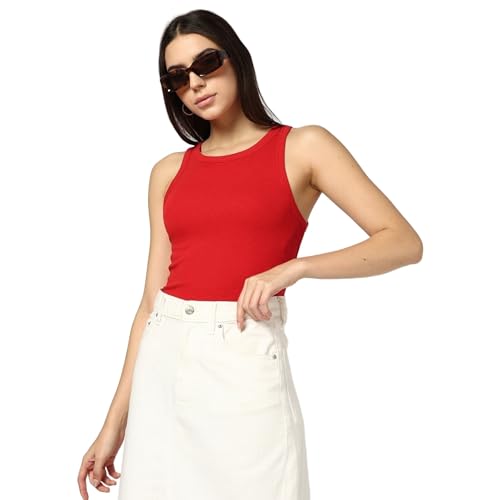 Image of Gap Women Slim Fit Sleeveless Round Neck Blouse