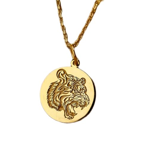 Collier tigre argent 925 et pendentif 24mm plaqué or avec chaîne 45cm L_01282