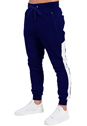 Ouber Men's Tapered Soccer Training Sweatpants Gym Joggers Pants (Navy,L)