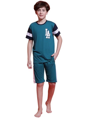 Image of Li'l Tomatoes Boys 100% Cotton Night Suit | Summer T-Shirt & Shorts Set | Soft & Breathable Sleepwear | 9-16 Years