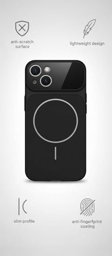 Image of Back Cover for iPhone 14 Case Soft Matte Glass Protective Camera Lens Plating with Magnetic for Magsafe Wireless Charging TPU Cover for iPhone 14 (Black)
