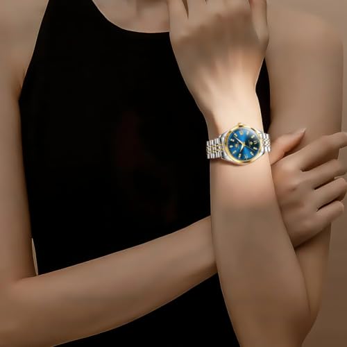 Image of OLEVS Automatic Watches for Women Self Winding Luxury Diamond Ladies Watch | Women's Gold Mechanical Wrist Watch, Date Waterproof, Original Import Dress Gift,Reloj Para Mujer