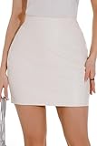 GUANYY Womens Faux Leather Skirt Basic High Waisted Bodycon Mini Stretchy Zipper Pencil Skirts Going Out White Medium