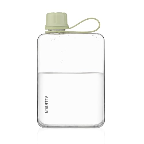 ALLKELR Portable Flat Water Bottle,BPA Free Reusable Tritan Plastic Travel Water Bottle Cup,Lightweight Leakproof Slim Water Bottle Fits Purse,Backpacking, Hiking (Green, 17 oz)